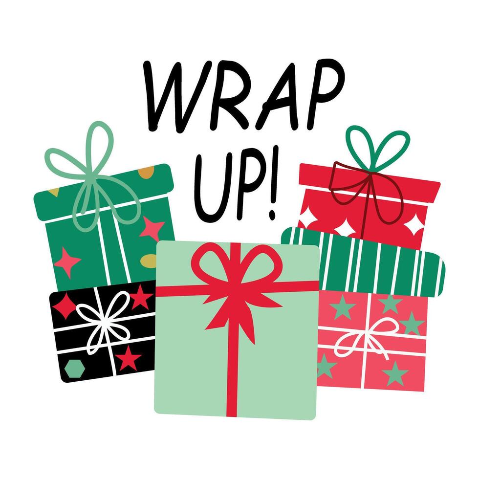 A flat sticker of christmas surprises with wrap up typography vector
