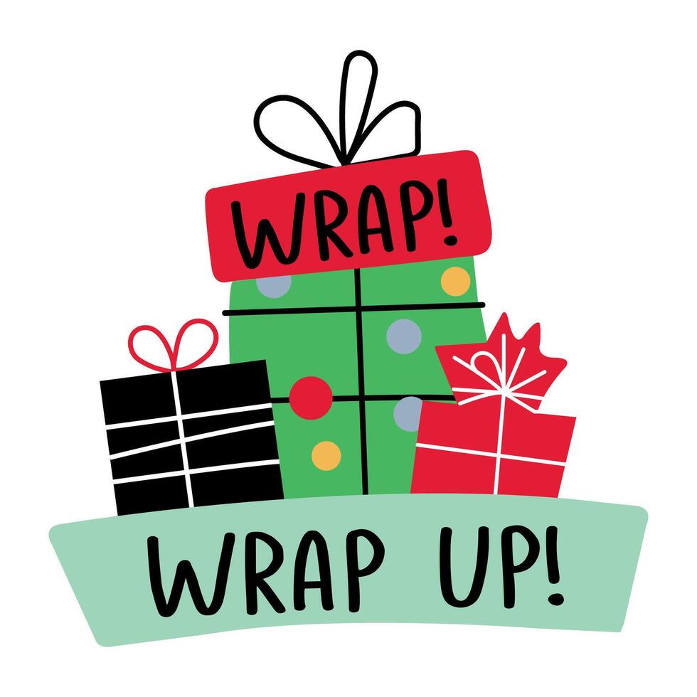 A flat sticker of christmas surprises with wrap up typography vector