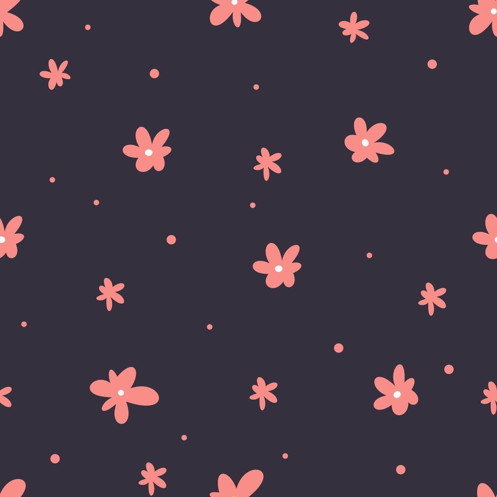 Seamless pattern. Cute pink daisies on dark background vector