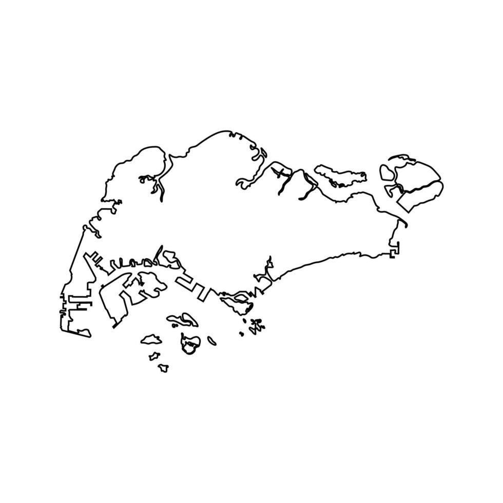 isolated simplified illustration icon with black line silhouette of Singapore map. White background vector