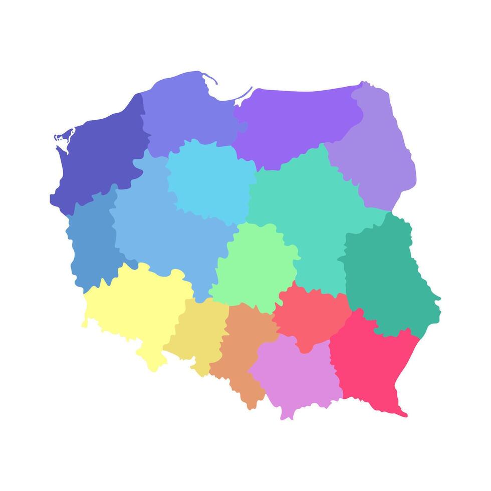 isolated illustration of simplified administrative map of Poland. Borders of the provinces, regions. Multi color silhouettes. vector