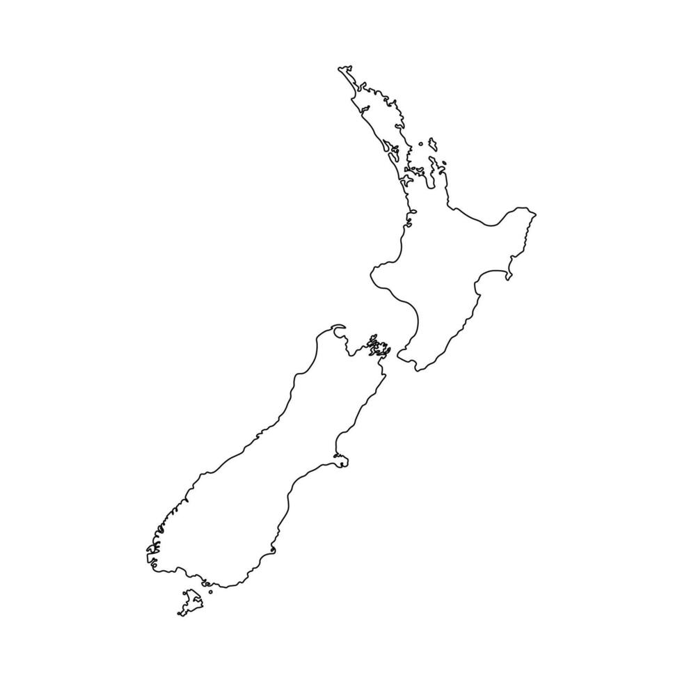 isolated simplified illustration icon with black line silhouette of New Zealand map. White background vector