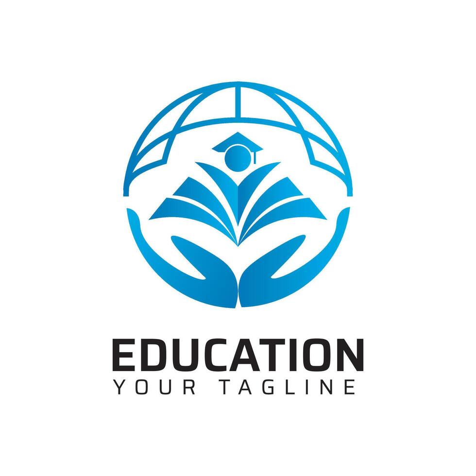 Hand globe hat man education logo design vector