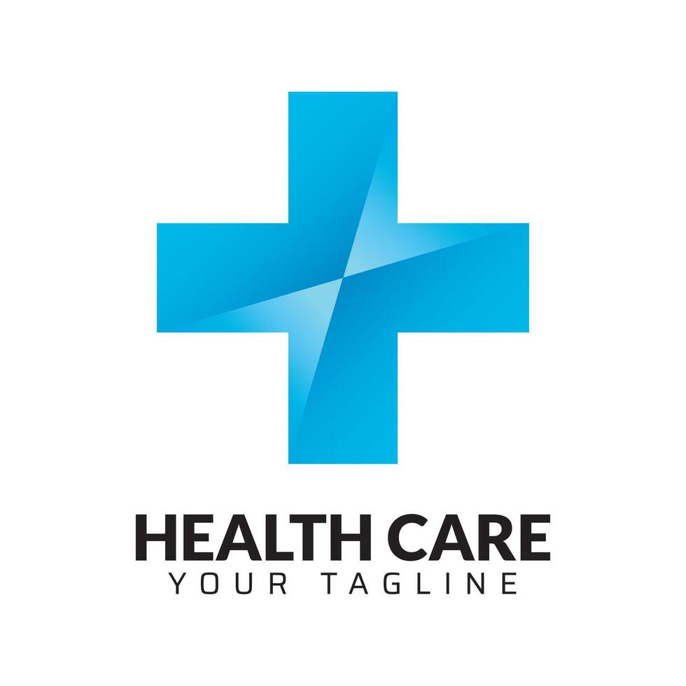 Cross and gradient color health care logo design vector