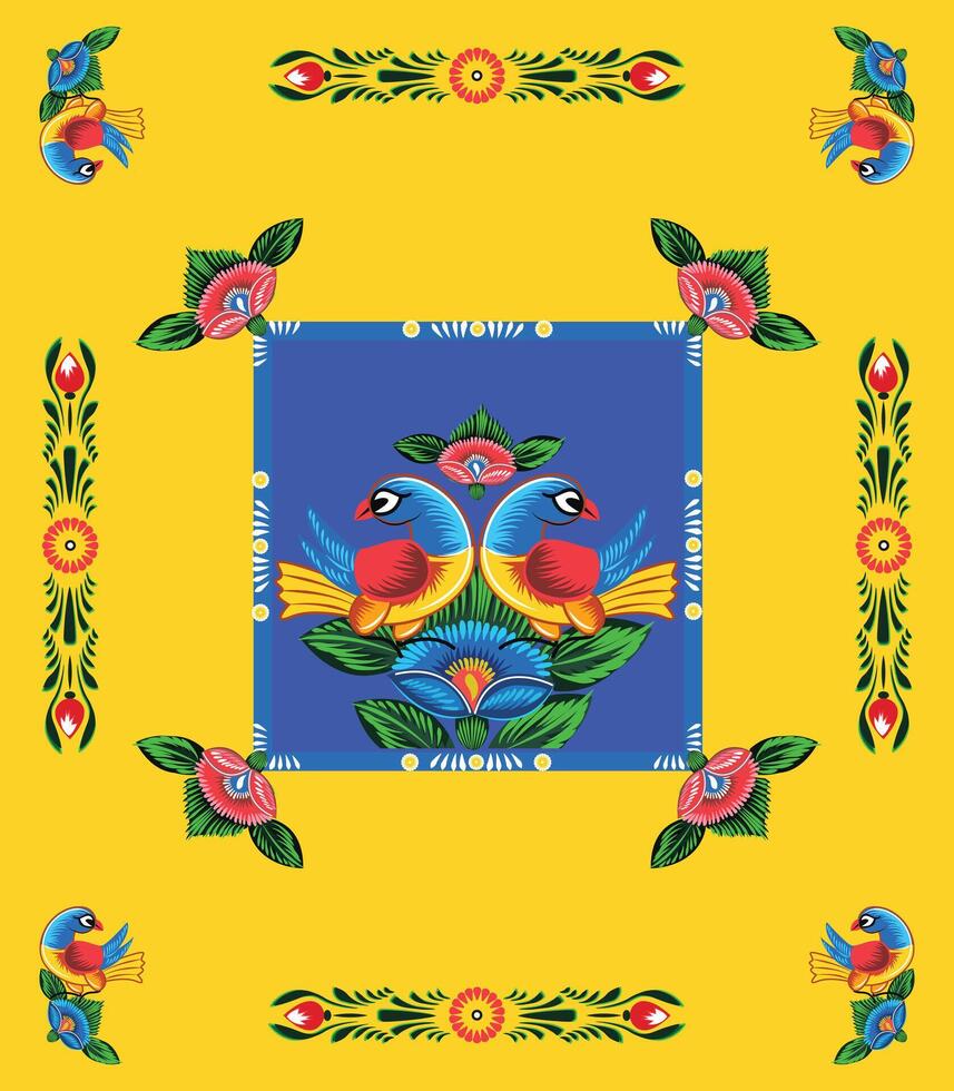 A set of floral borders with a border of flowers Colorful Rickshaw painting vector