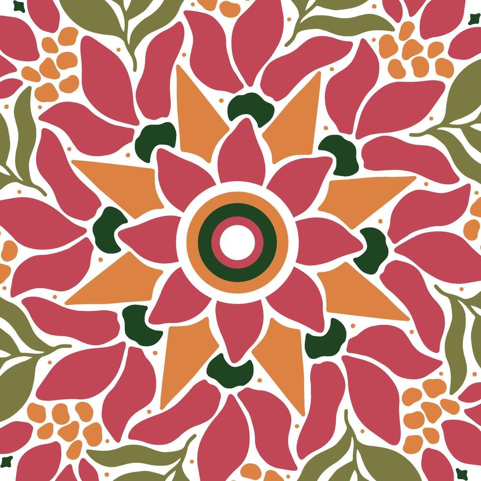 Geometric Floral Pattern with Red and Green Petals for Christmas vector