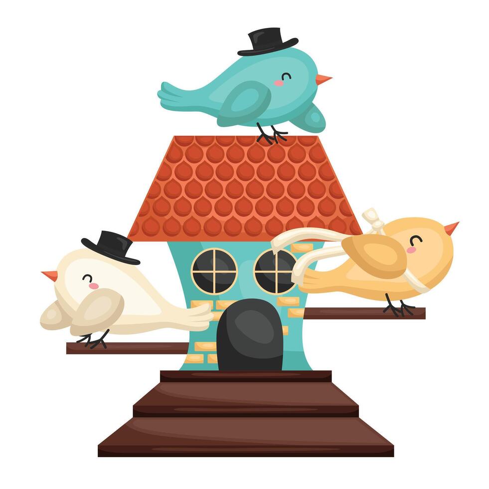Cute Bird House Animal Cartoon Illustration Clipart Sticker Decoration Background Accessories Ornaments vector