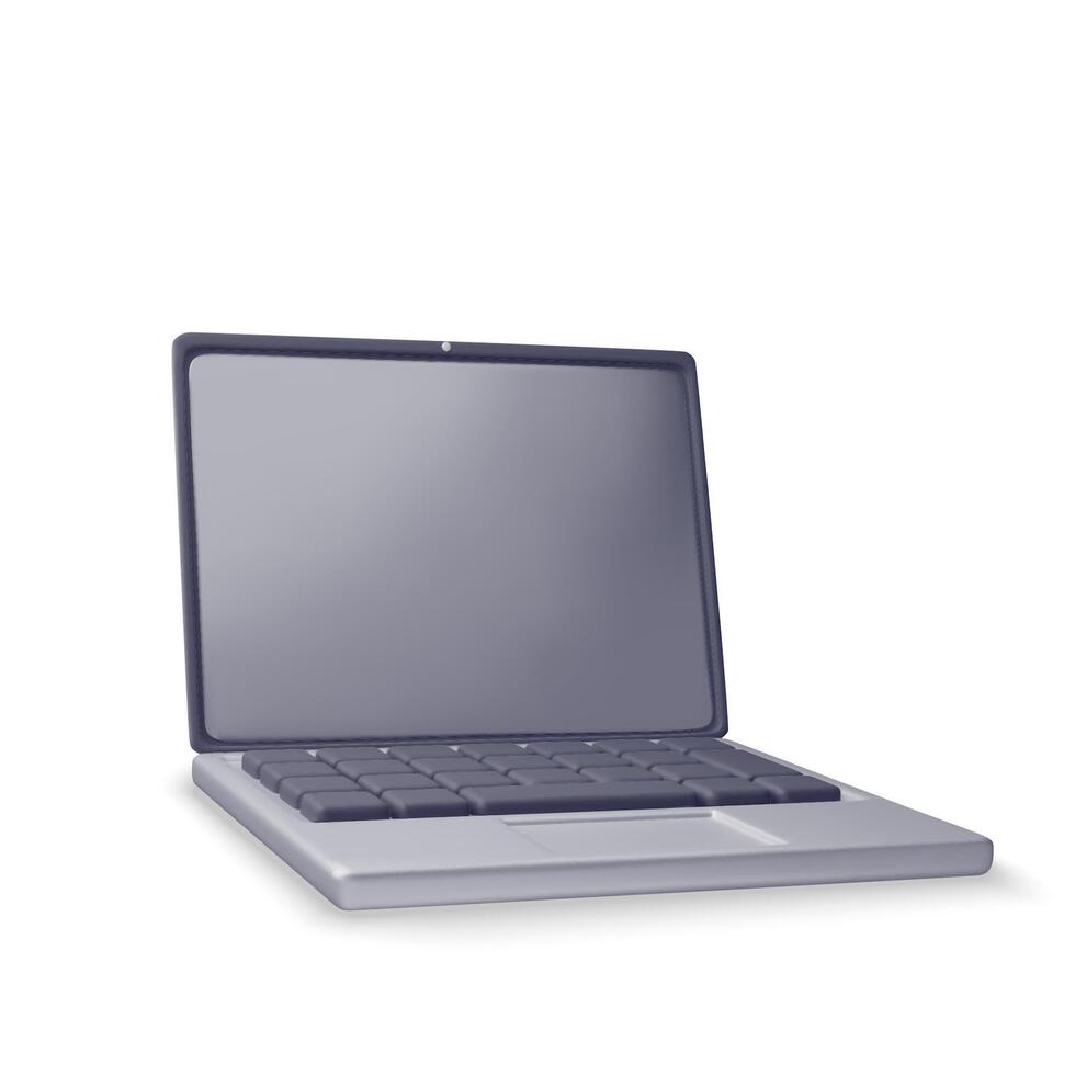 3D cartoon laptop computer isolated. Render notebook LCD display mock up with blank screen. Mobile computer device icon. Technology concept vector