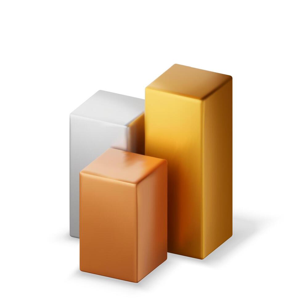 3d gold, silver and bronze square podium isolated. Render stage pedestal for champion award ceremony. vector