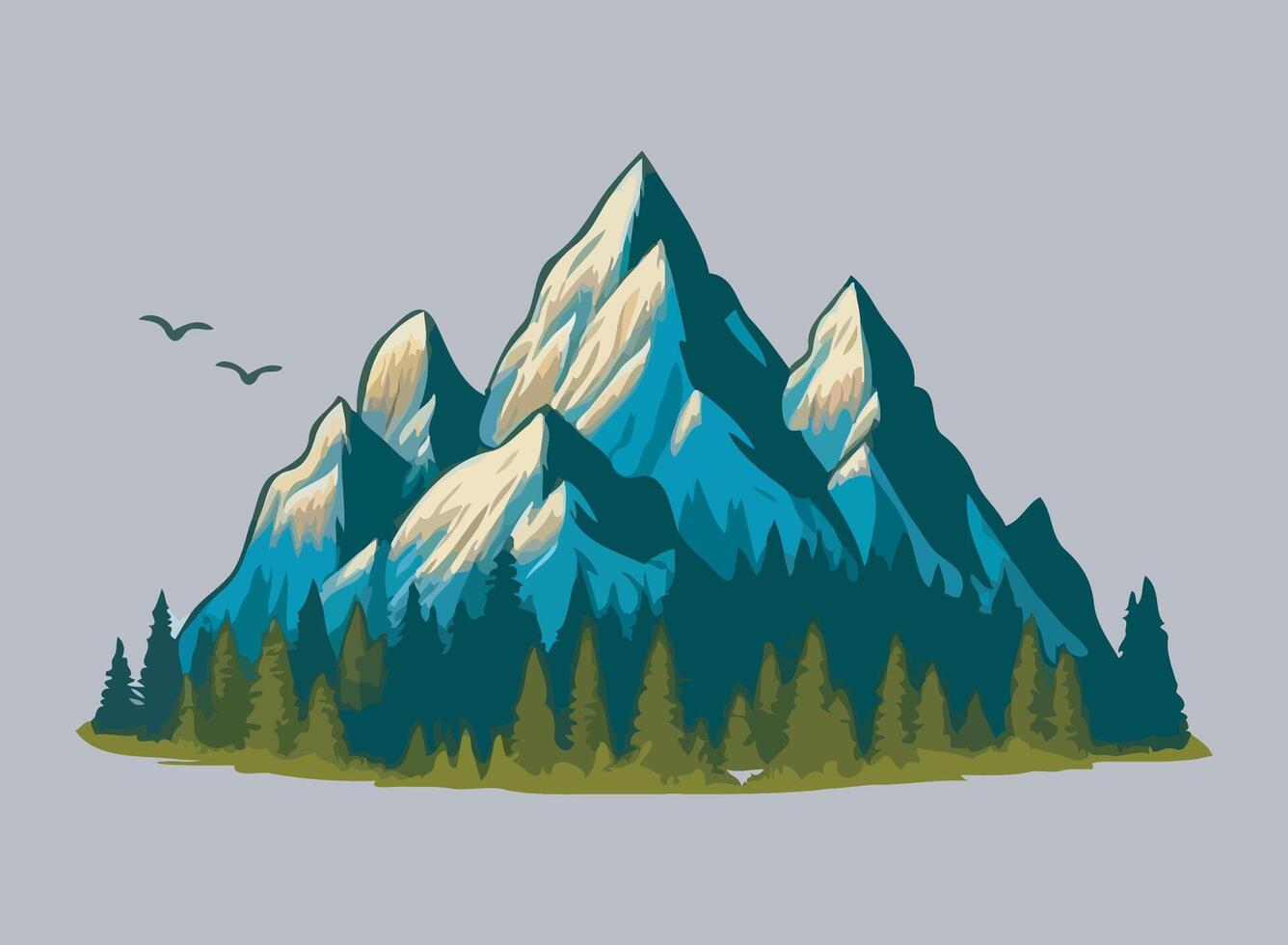 Mountain landscape with trees and birds vector