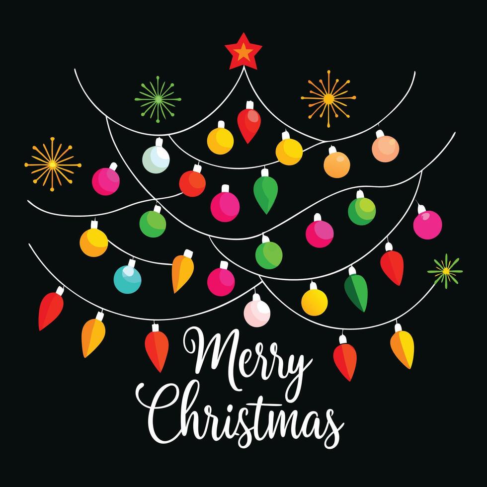 Set of Christmas light strings on black background vector