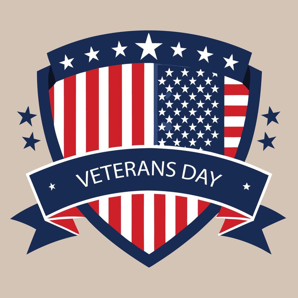Veterans day badge with an american flag and ribbon vector