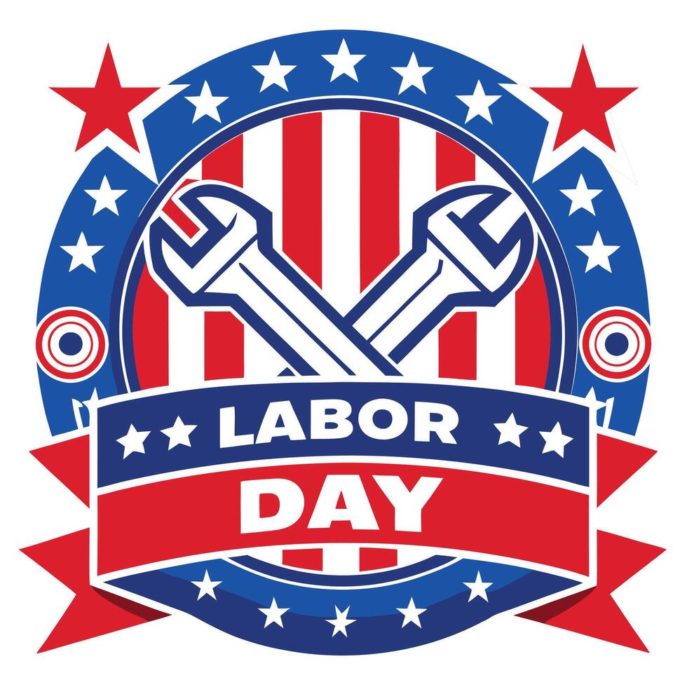 Labor day logo with two crossed wrenches vector