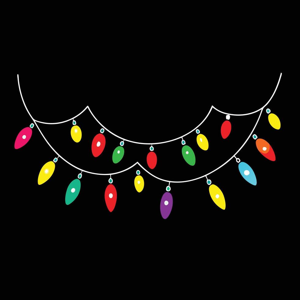 A string of christmas lights hanging from a black background vector
