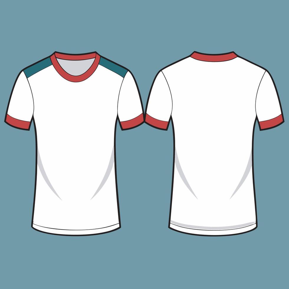 A white t - shirt with red and blue trim vector