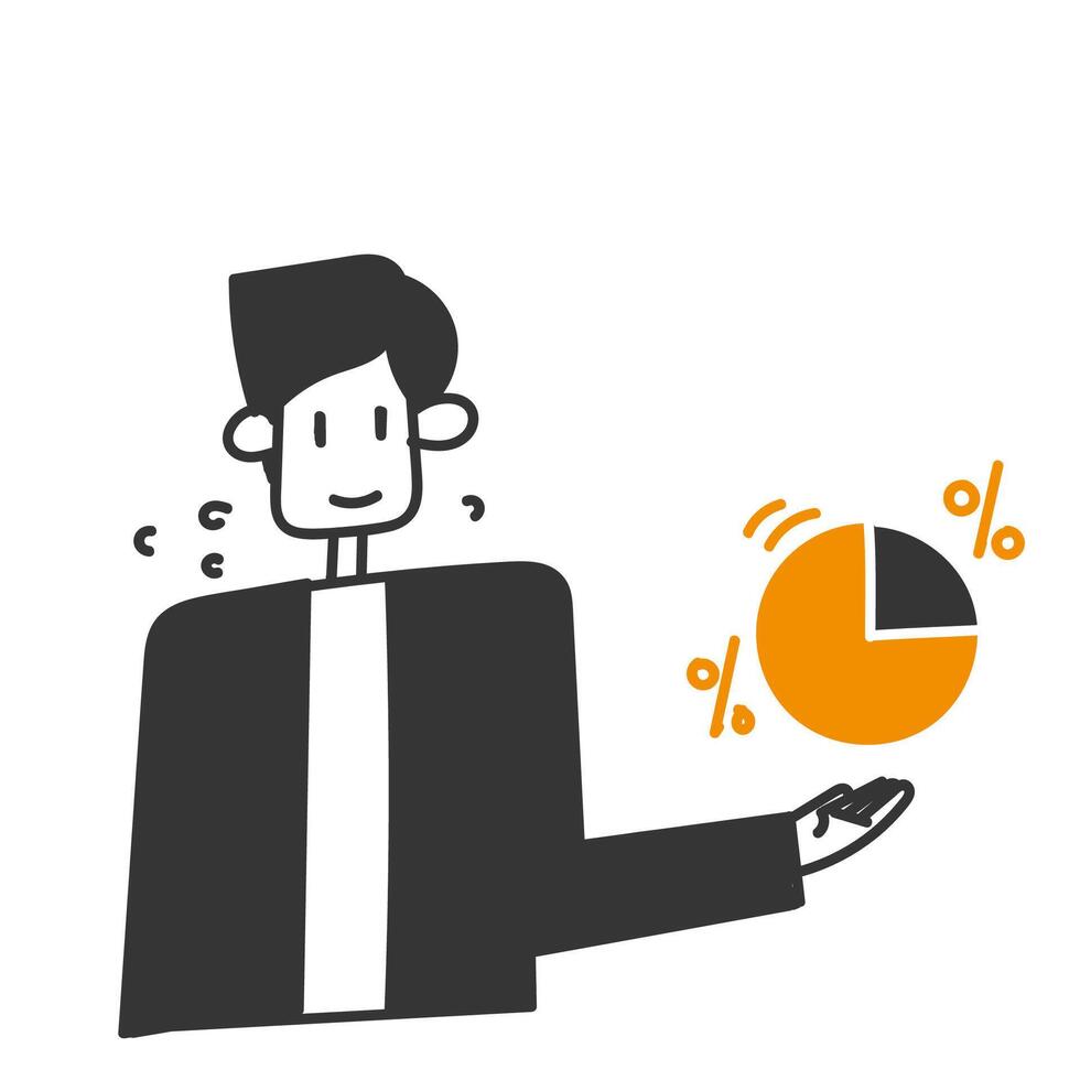 a cartoon man holding a pie chart vector