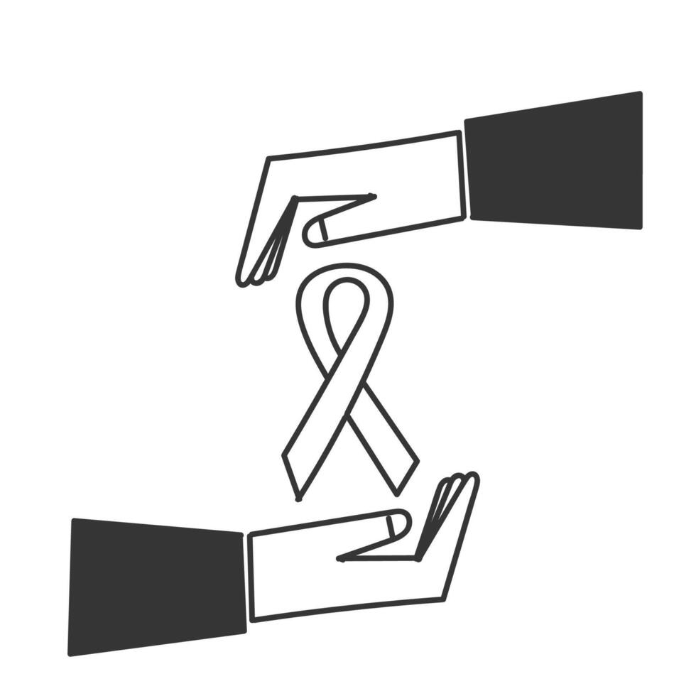 two hands holding a white ribbon vector