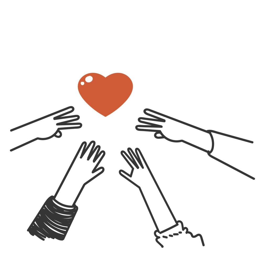 hands reaching for a heart, illustration vector