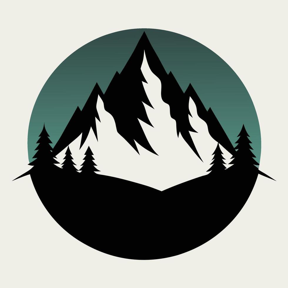 A mountain with trees and a green circle vector