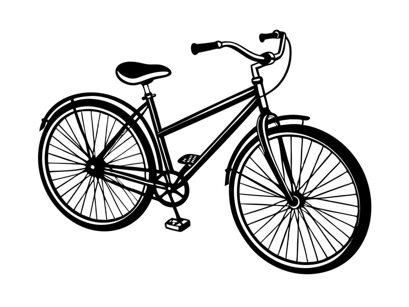 A black and white illustration of a bicycle vector