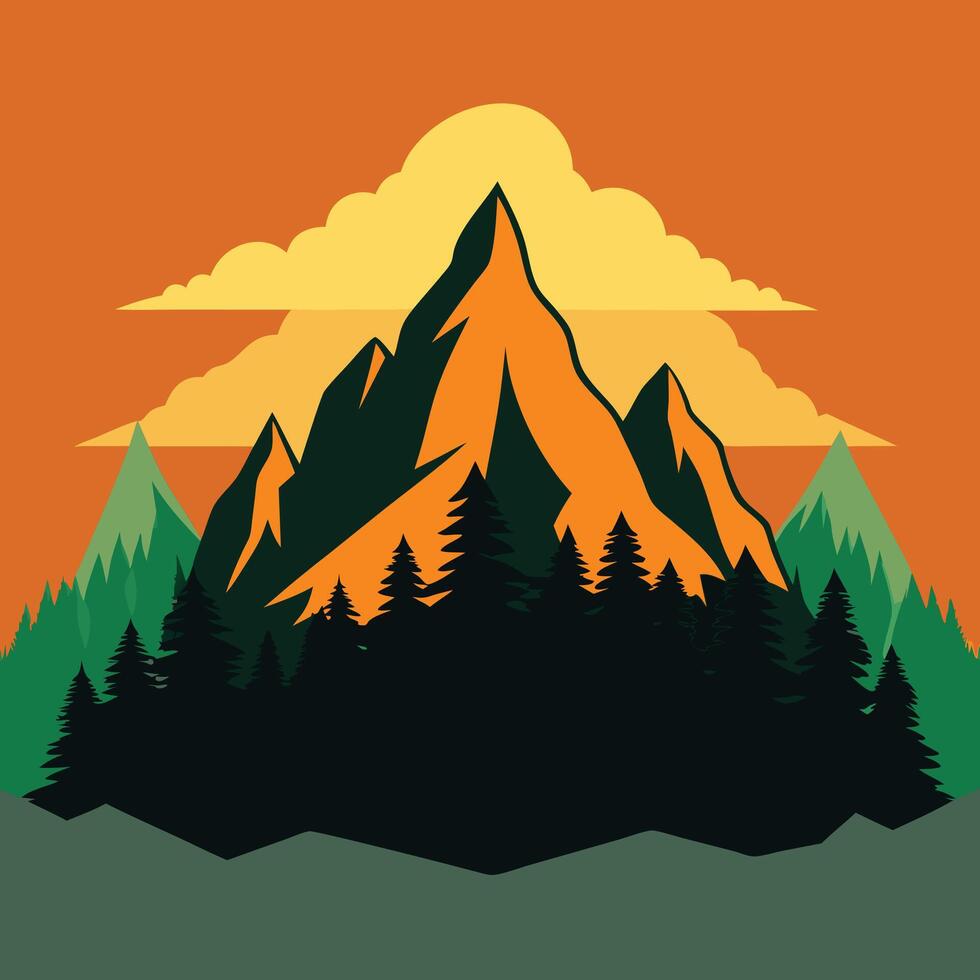 A mountain with trees and clouds vector