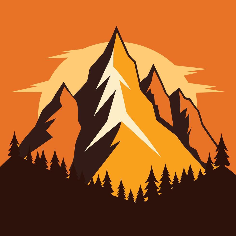 Mountain landscape with trees and sun vector