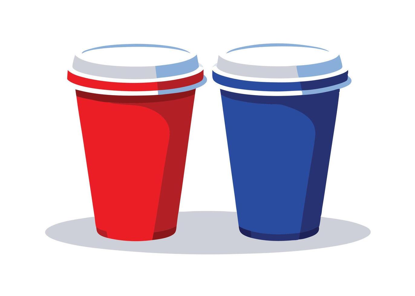 Two red and blue cups with lids on a white background vector