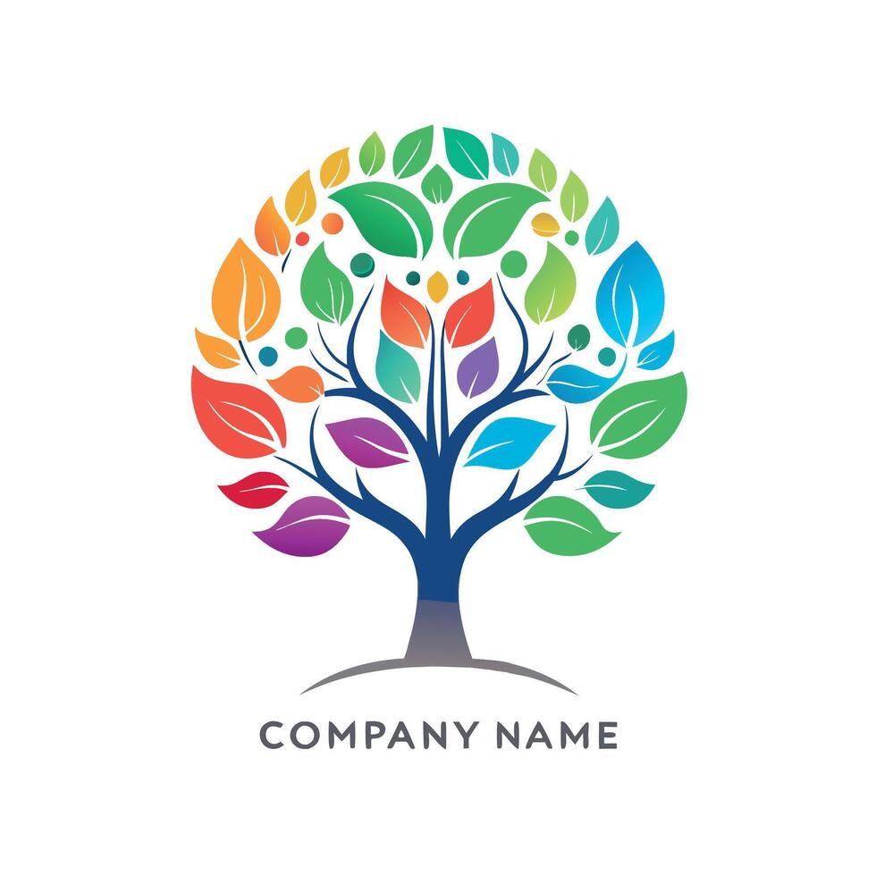 Colorful tree logo design with leaves vector