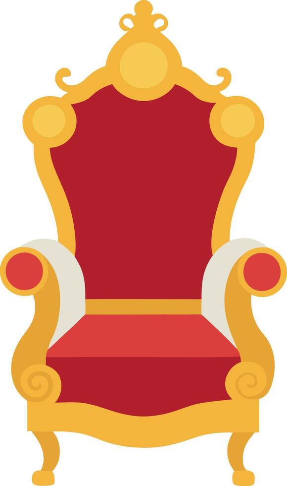 A red and gold throne with a crown on top vector