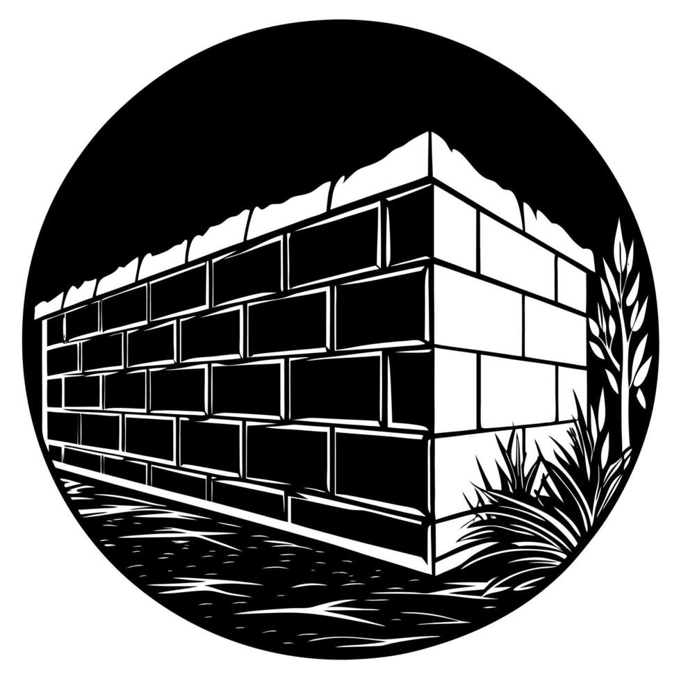 A black and white drawing of a brick wall vector