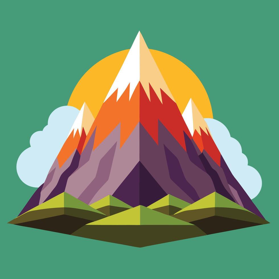 Mountain landscape with sun and clouds vector