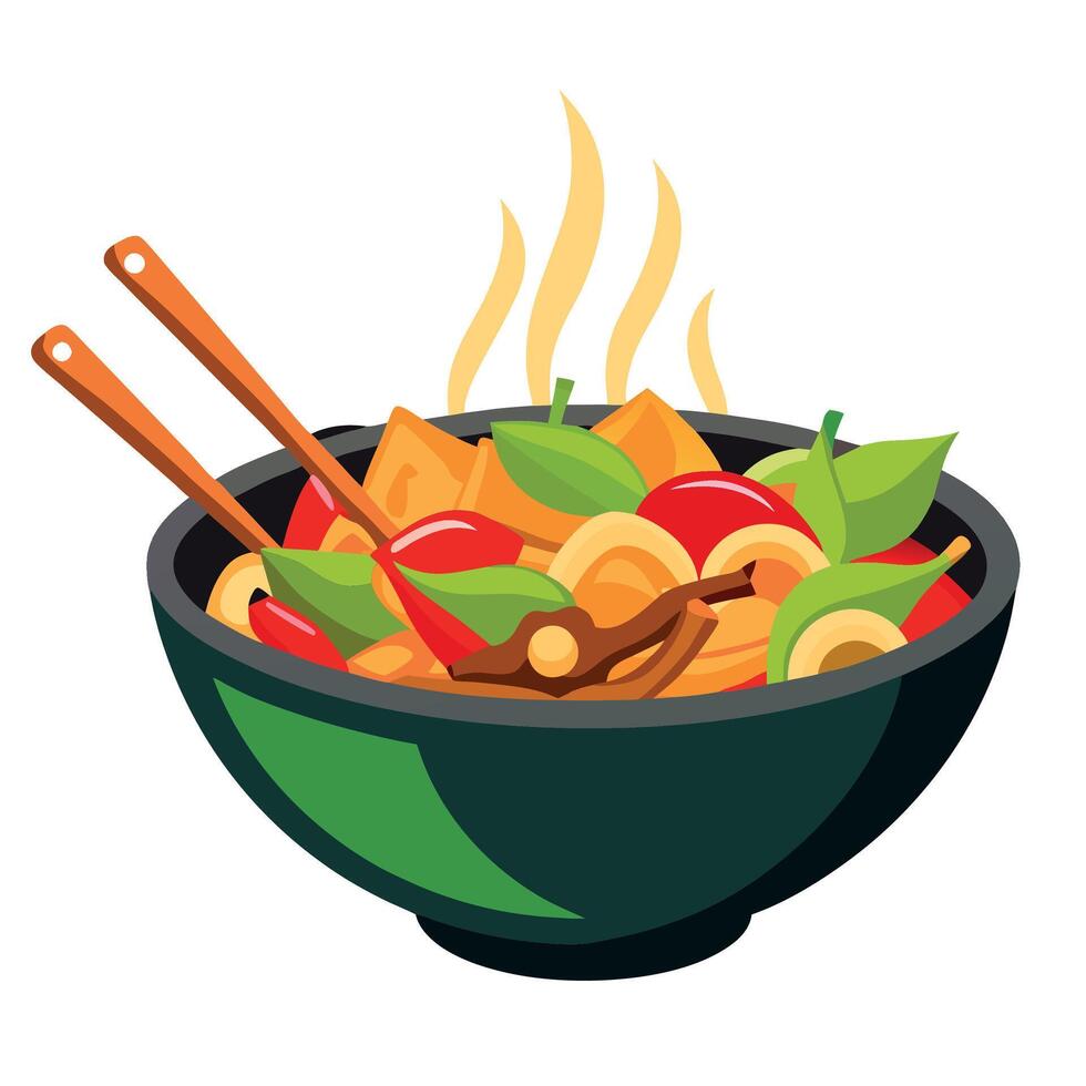 Chinese food bowl with chopsticks and vegetables vector