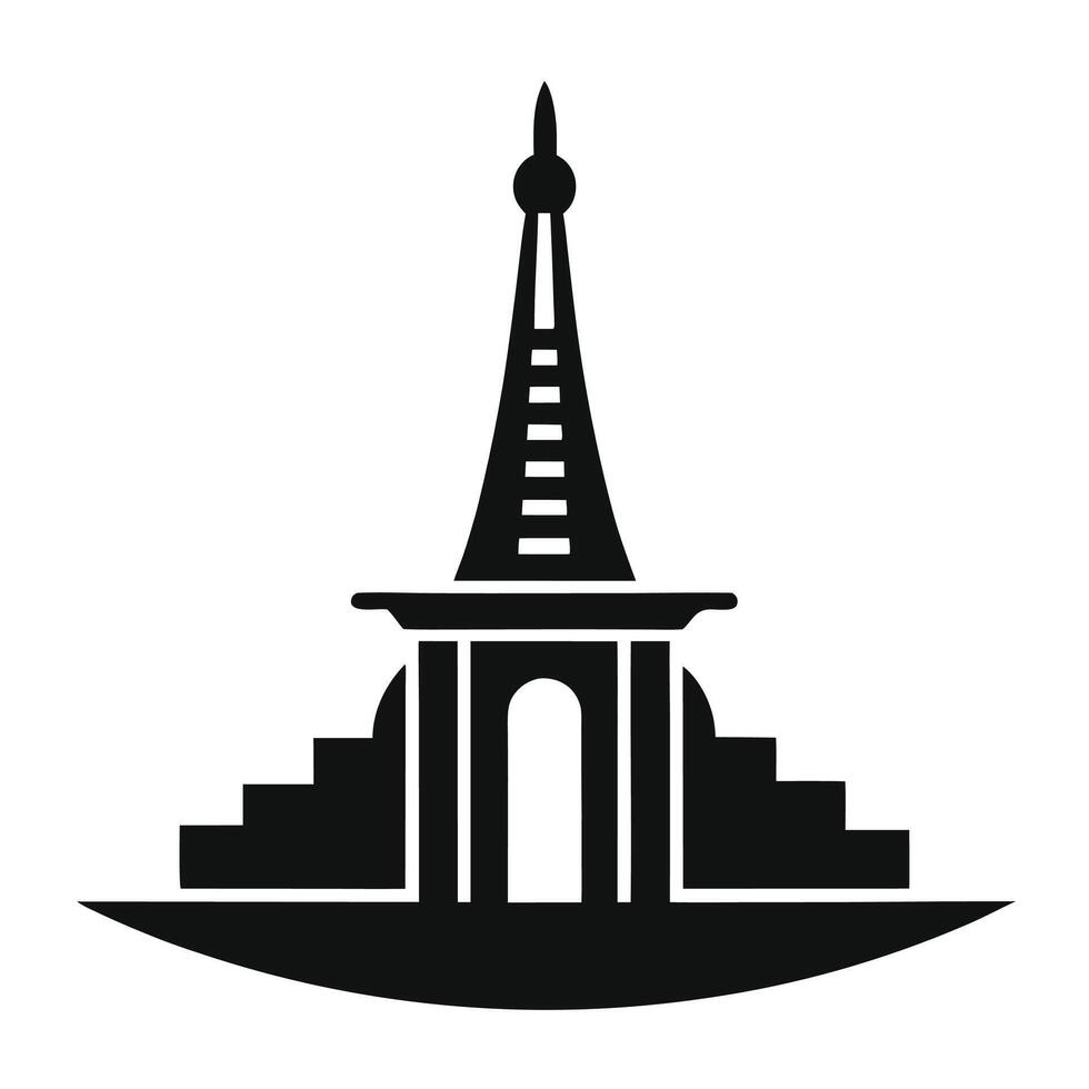 A black and white image of a tower with a spire vector