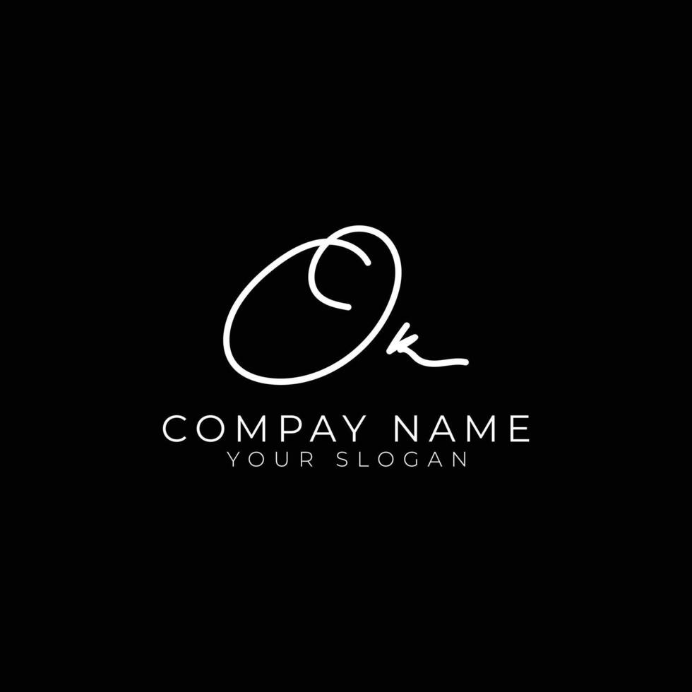 O K initial letter handwriting signature style monogram logo design template vector