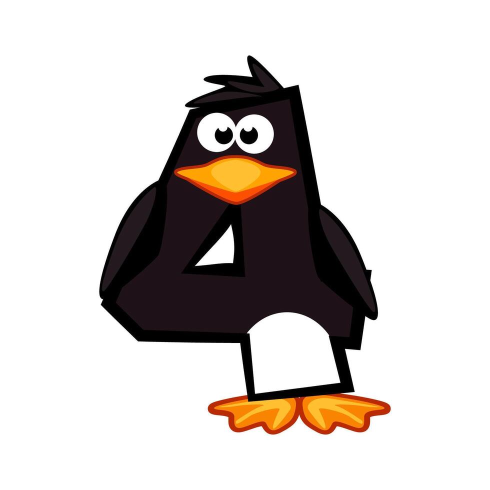 Cartoon number 4 like penguin, figure Four. Cartoon of number with a animal concept. Calligraphy, lettering, typography for your Education cards or game vector