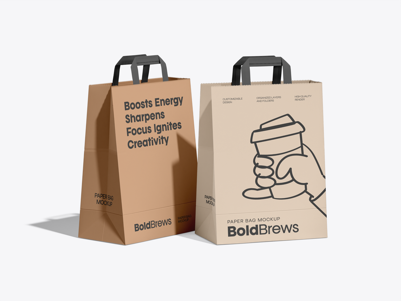 Eco Paper Bag Mockup with Handles 3D Render psd