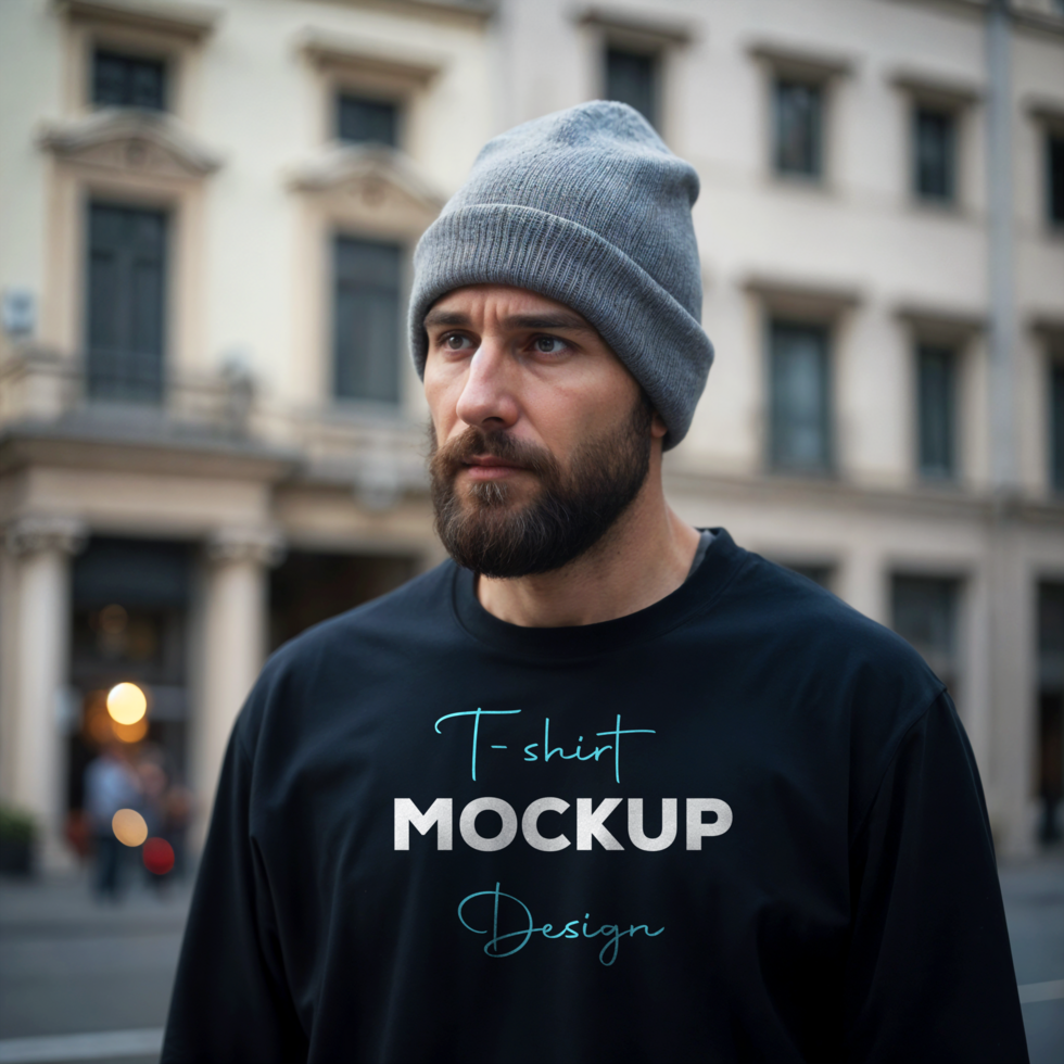 Man in a black t-shirt mockup psd