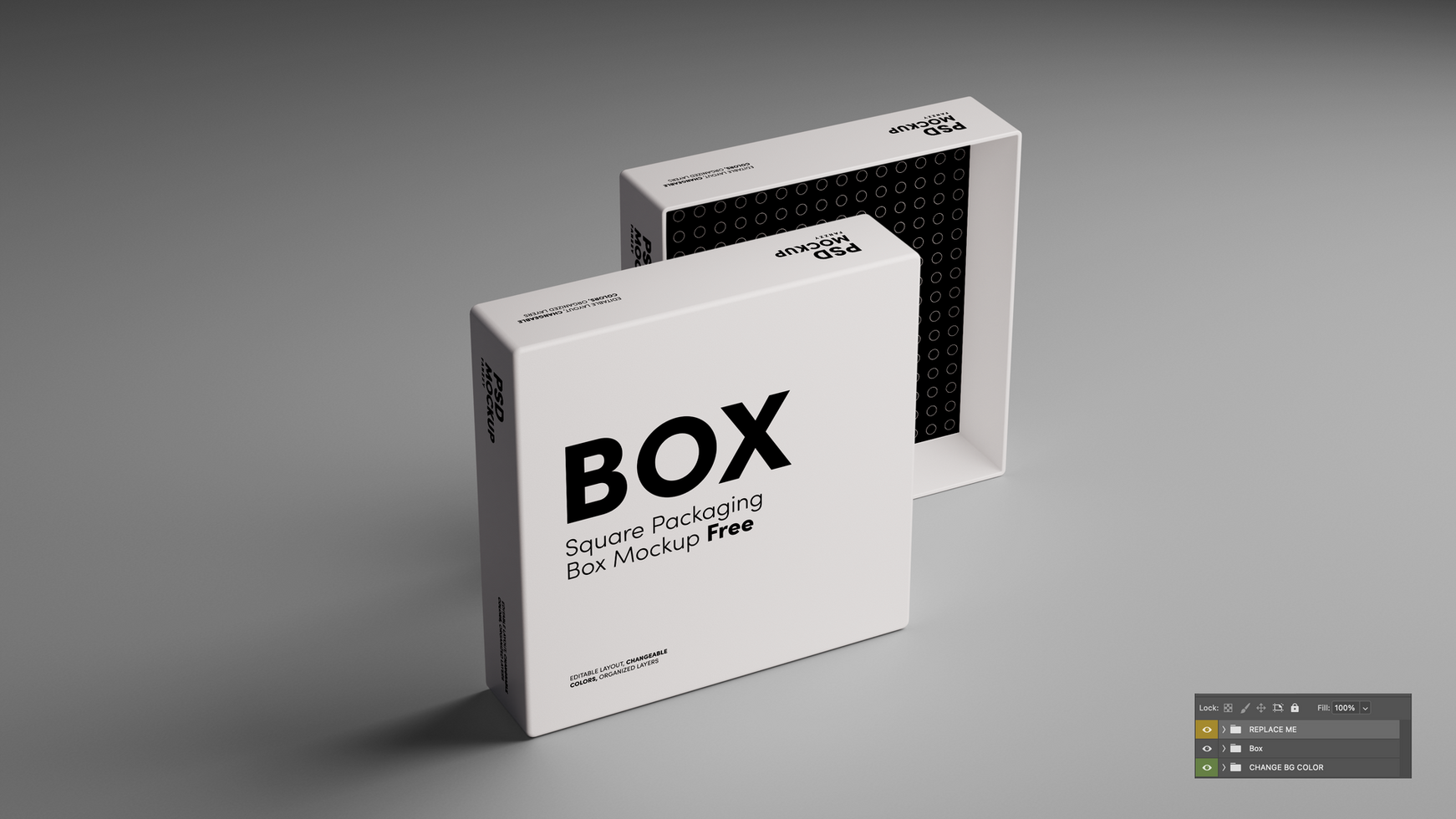 Square box mockup 3D standing psd