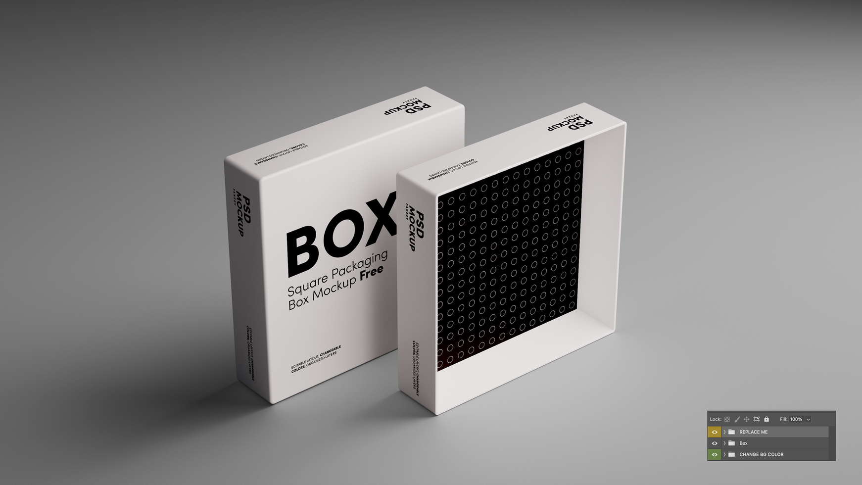 Square box mockup 3D open psd