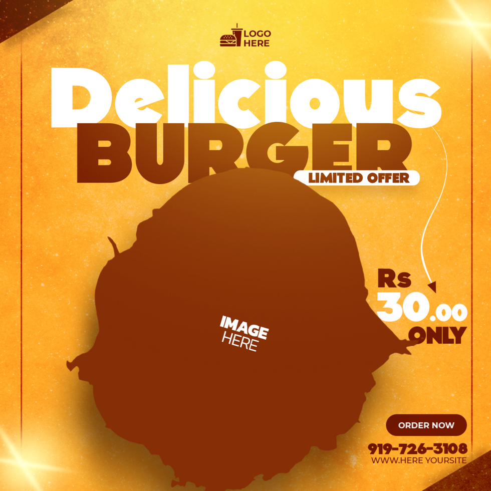 A poster for delicious burger with a black and white image psd