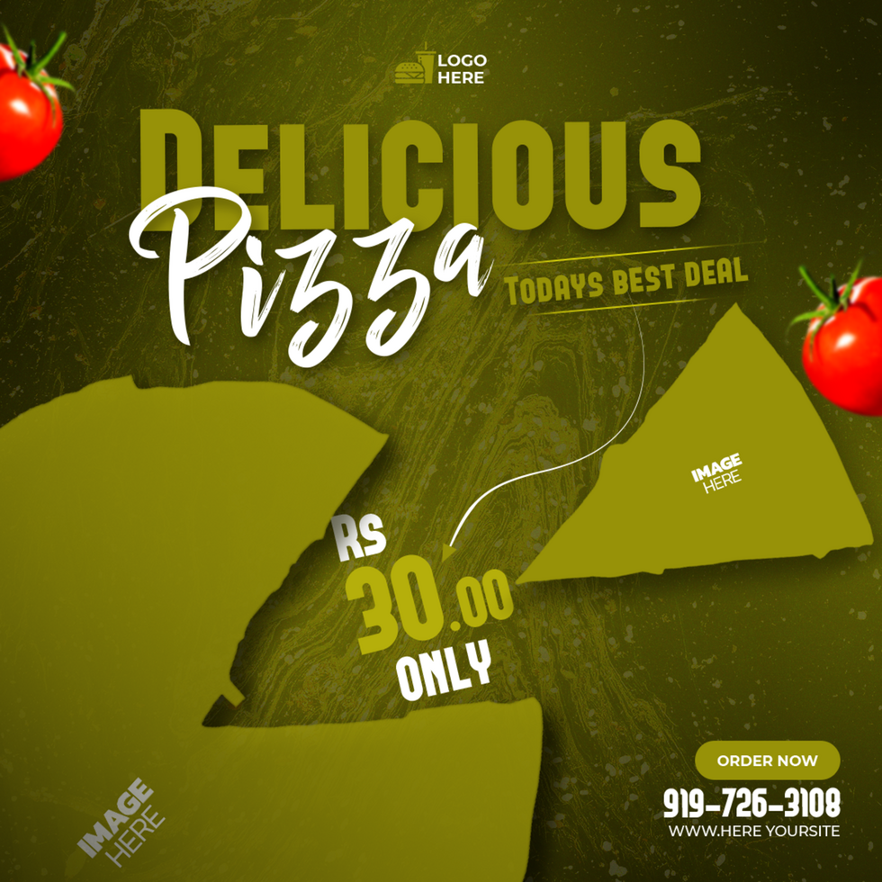Delicious pizza ad template with green background psd
