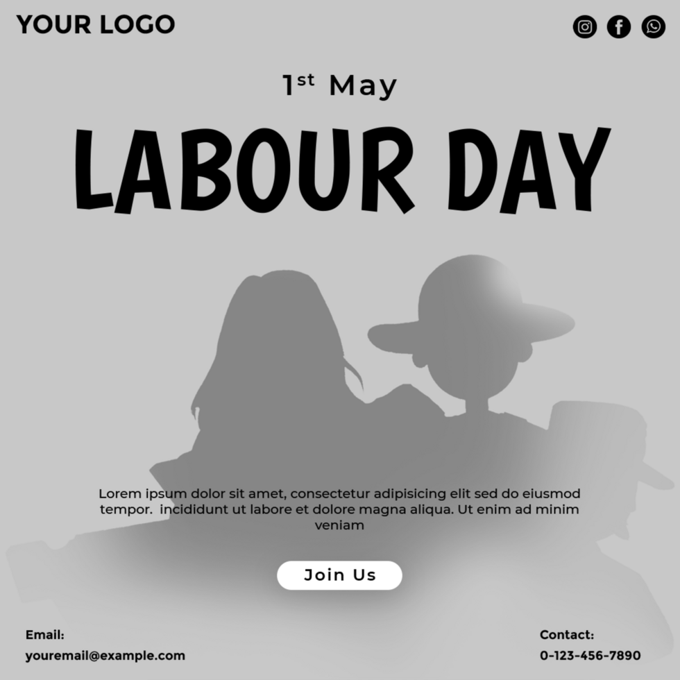 Simple Black and White 1st May Labor Day Square Banner Design psd