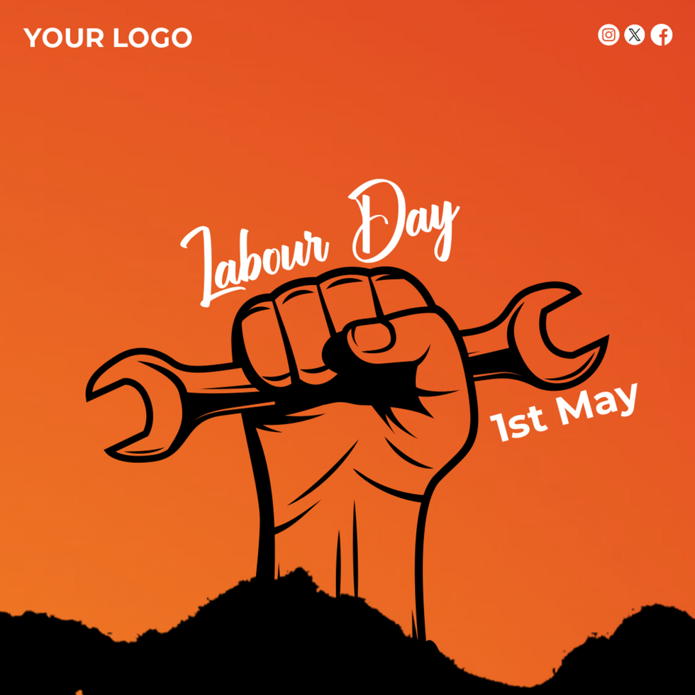 Square Size Orange Color Banner Design Template for Labor Day psd