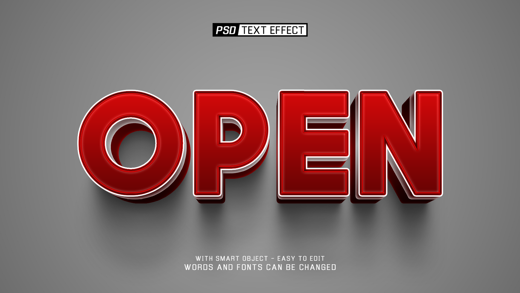 open 3d text effect psd
