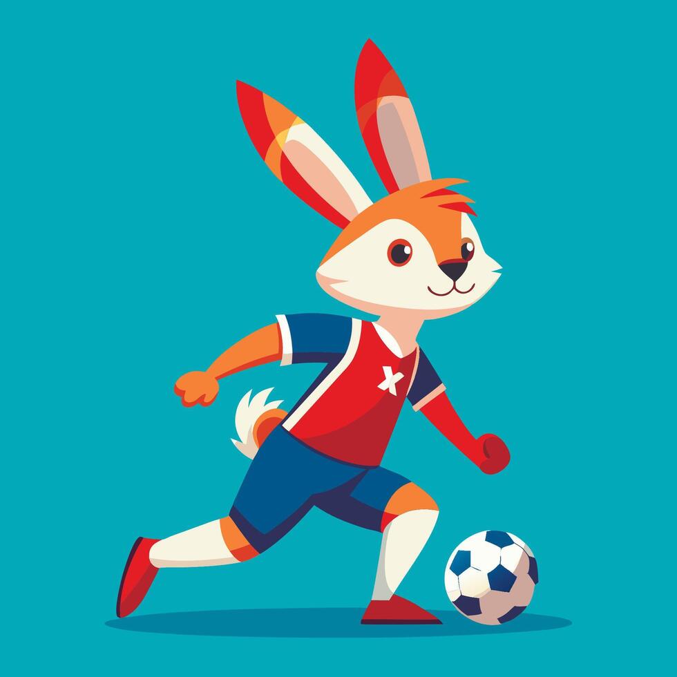 illustration of a rabbit playing soccer vector