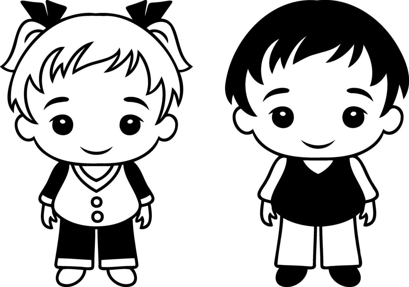 Anime girl and boy icon collection isolated. Hand drawn art vector