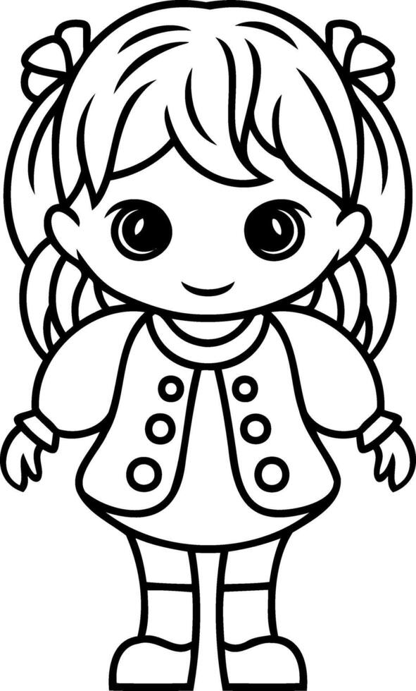 Anime girl icon isolated. Coloring book page vector