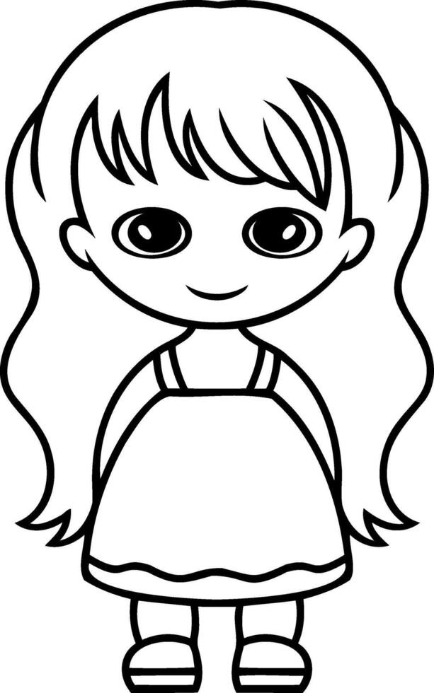 Anime girl clip art isolated. Hand drawn coloring book page vector