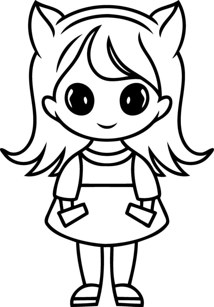 Anime girl isolated. OutlineHand drawn art. Coloring book page vector
