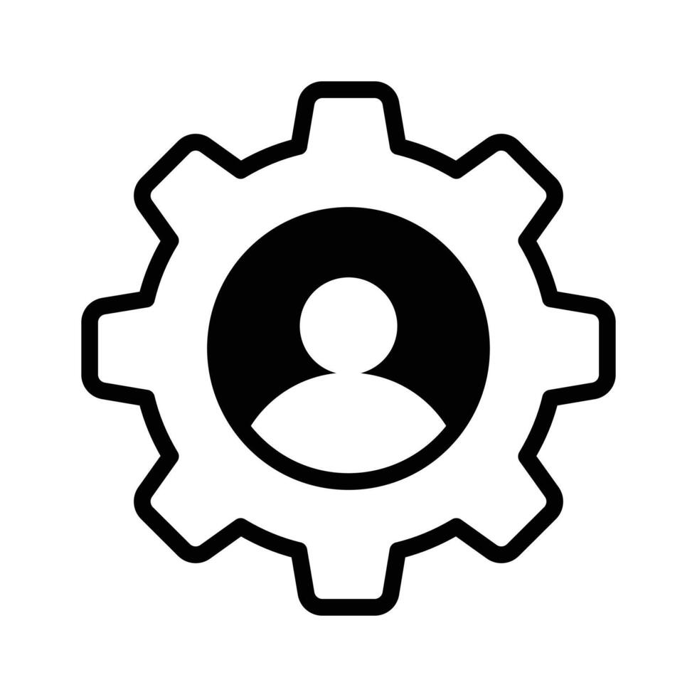 Hr management, Gear with a person inside, symbolizing user settings and management vector